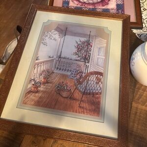 Source Unknown Framed Porch Scene Art in Brown and Cream